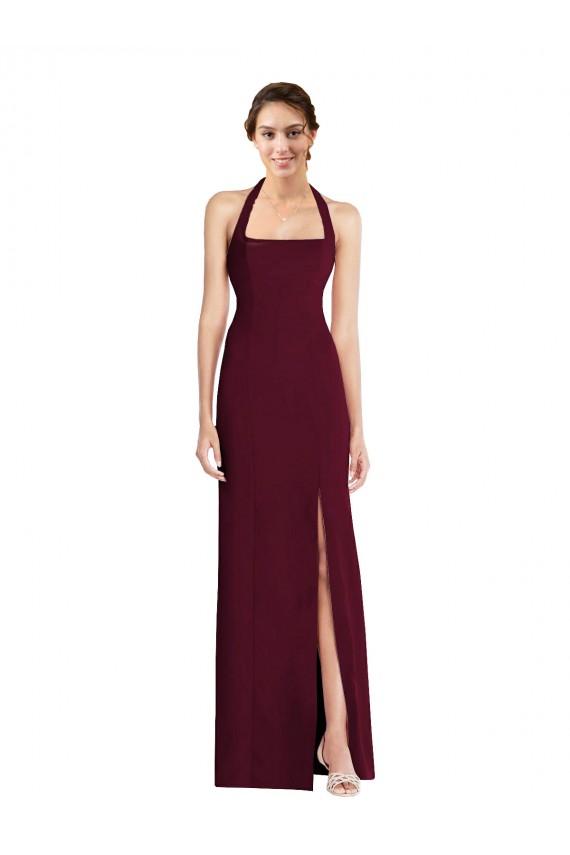 Outlet Sleeveless Stretch Crepe Open Back Trumpet Burgundy Gold Semi Formal Evening Dress Canada