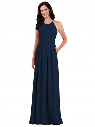 Outlet Sleeveless Stretch Crepe Criss Cross Open Back Trumpet Dark Navy Semi Formal Evening Dress Canada
