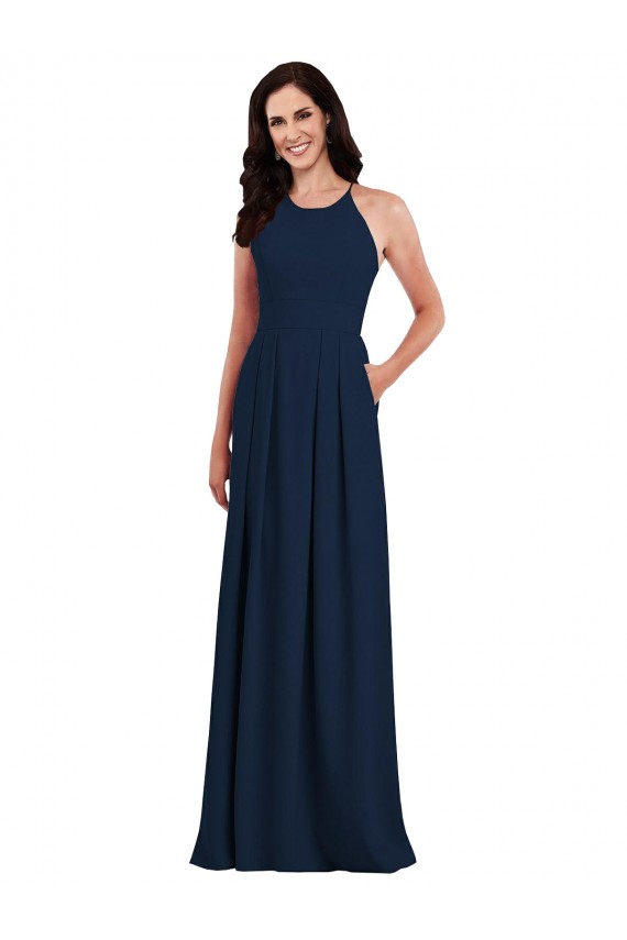 Outlet Sleeveless Stretch Crepe Criss Cross Open Back Trumpet Dark Navy Semi Formal Evening Dress Canada