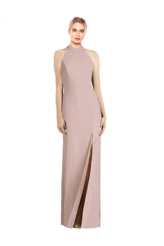 Outlet Sleeveless Stretch Crepe Open Back Trumpet Dusty Pink Semi Formal Evening Dress Canada