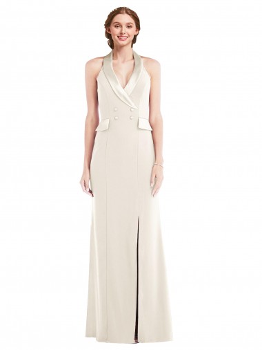 Outlet Sleeveless Stretch Crepe Low Back Trumpet Ivory Semi Formal Evening Dress Canada