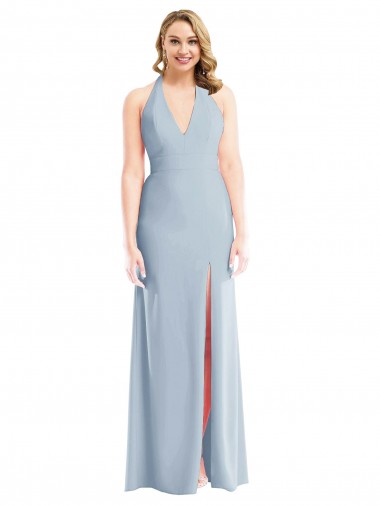 Outlet Sleeveless Stretch Crepe Open Back Trumpet Light Sky Blue Semi Formal Evening Dress Canada