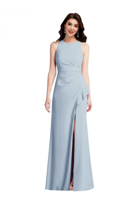 Outlet Sleeveless Stretch Crepe Trumpet Light Sky Blue Maxi Evening Gown Canada