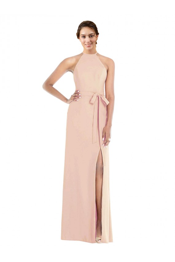 Outlet Sleeveless Stretch Crepe Criss Cross Back Trumpet Nude Maxi Evening Dress Canada