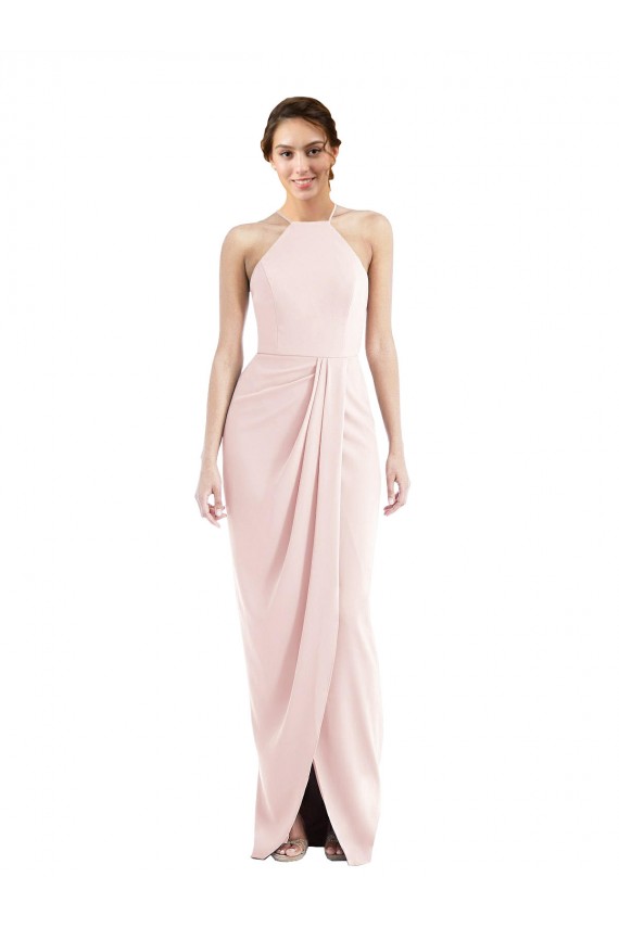 Outlet Sleeveless Stretch Crepe Trumpet Pink Maxi Evening Dress Canada