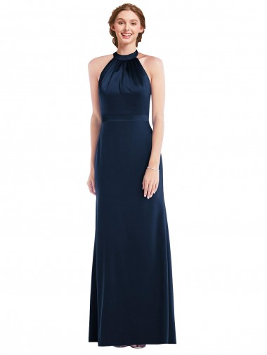 Outlet Sleeveless Stretch Crepe Open Back Trumpet Dark Navy Semi Formal Evening Dress Canada