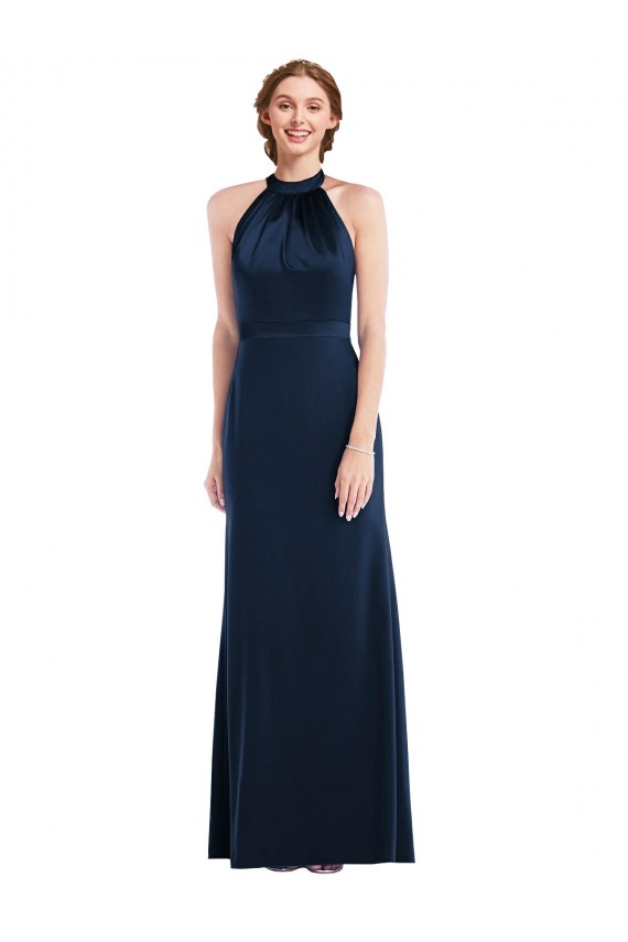 Outlet Sleeveless Stretch Crepe Open Back Trumpet Dark Navy Semi Formal Evening Dress Canada
