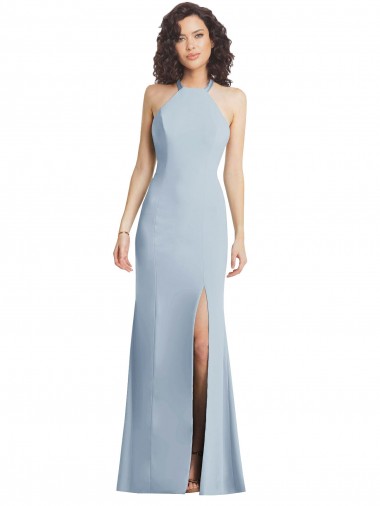 Outlet Sleeveless Stretch Crepe Criss Cross Back Trumpet Light Sky Blue Maxi Evening Dress Canada