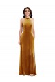 Outlet Sleeveless Stretch Velvet Keyhole Back Trumpet Gold Maxi Evening Dress Canada