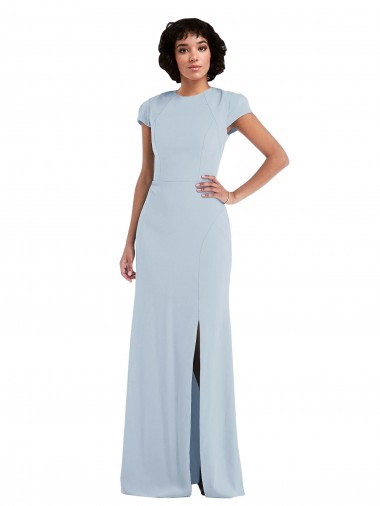 Outlet Cap Sleeves Stretch Crepe Keyhole Back Trumpet Light Sky Blue Semi Formal Evening Dress Canada