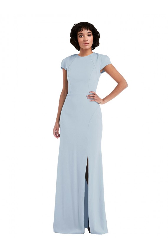 Outlet Cap Sleeves Stretch Crepe Keyhole Back Trumpet Light Sky Blue Semi Formal Evening Dress Canada