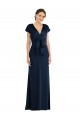 Outlet Cap Sleeves Stretch Crepe Keyhole Back Trumpet Dark Navy Evening Dress Canada