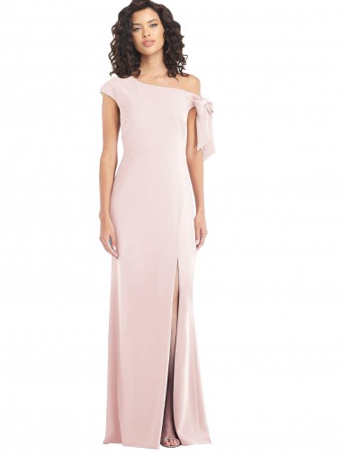 Outlet Cap Sleeves Stretch Crepe Trumpet Pink Maxi Evening Dress Canada