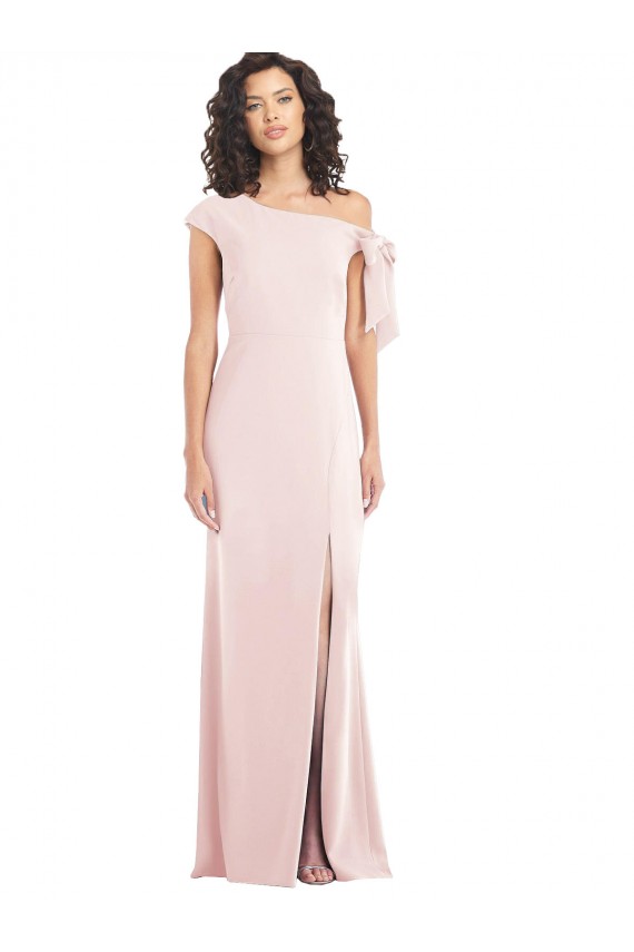 Outlet Cap Sleeves Stretch Crepe Trumpet Pink Maxi Evening Dress Canada