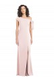 Outlet Cap Sleeves Stretch Crepe Trumpet Pink Maxi Evening Dress Canada