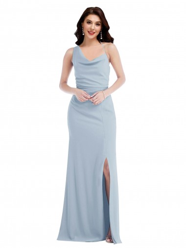 Outlet Sleeveless Stretch Crepe Trumpet Light Sky Blue Maxi Evening Dress Canada