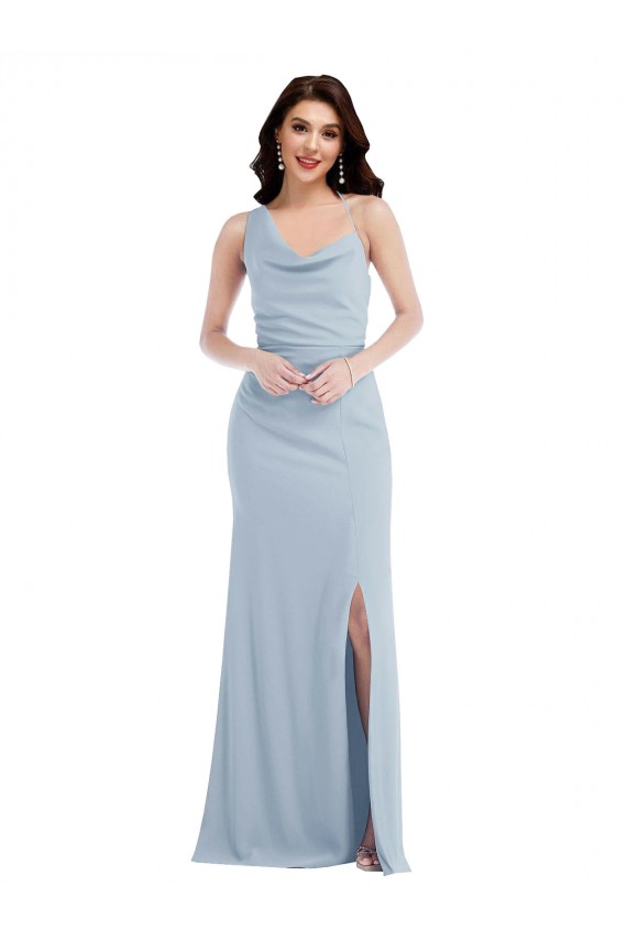 Outlet Sleeveless Stretch Crepe Trumpet Light Sky Blue Maxi Evening Dress Canada