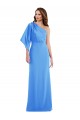 Outlet Bell Sleeves Stretch Crepe Trumpet Peacock Blue Semi Formal Evening Dress Canada