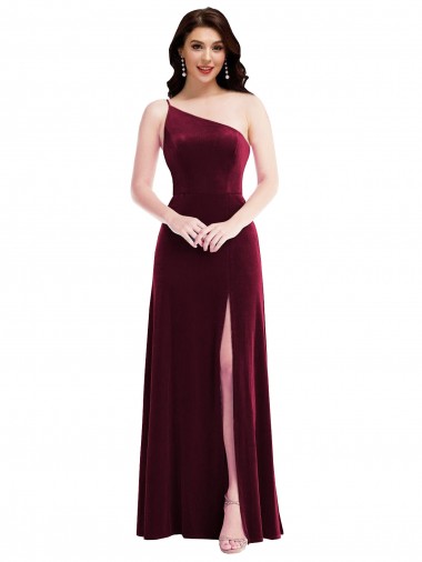 Outlet Sleeveless Stretch Velvet Trumpet Burgundy Maxi Evening Dress Canada