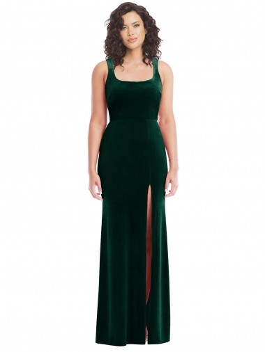 Outlet Sleeveless Stretch Velvet Trumpet Dark Green Maxi Evening Dress Canada