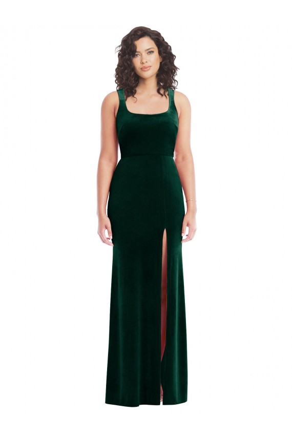 Outlet Sleeveless Stretch Velvet Trumpet Dark Green Maxi Evening Dress Canada