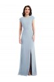 Outlet Cap Sleeves Stretch Crepe Open Back Trumpet Light Sky Blue Maxi Evening Dress Canada
