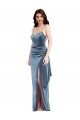 Outlet Sleeveless Stretch Velvet Low Back Trumpet Dusty Blue Evening Maxi Dress Canada