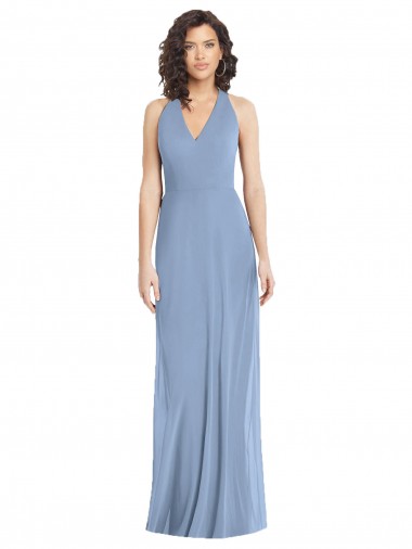 Outlet Sleeveless Luxe Chiffon Open Back Trumpet Dusty Blue Evening Dress Canada