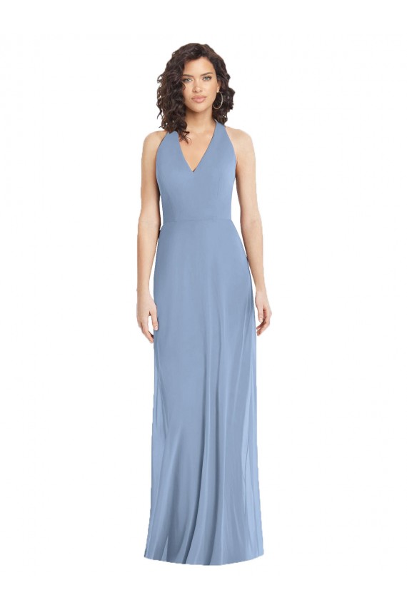 Outlet Sleeveless Luxe Chiffon Open Back Trumpet Dusty Blue Evening Dress Canada