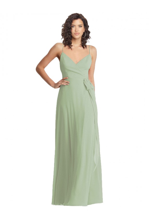 Outlet Sleeveless Soft Chiffon Trumpet Smoke Green Maxi Evening Dress Canada