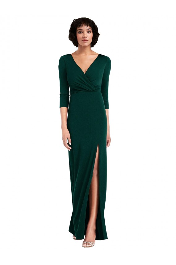 Outlet Long Sleeves Spandex V-Back Trumpet Dark Green Maxi Evening Dress Canada
