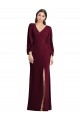 Outlet Puff Sleeves Stretch Crepe Trumpet Burgundy Gold Semi Formal Evening Dress Canada