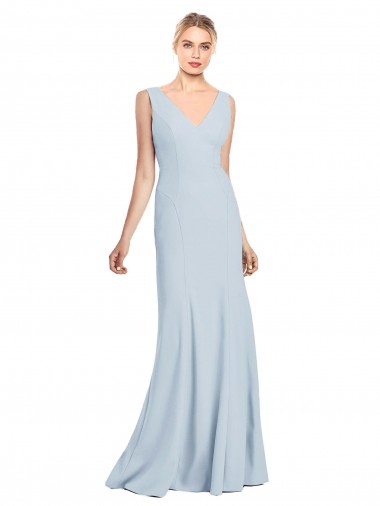 Outlet Sleeveless Stretch Crepe Low Back Trumpet Light Sky Blue Semi Formal Bridal Party Dress Canada