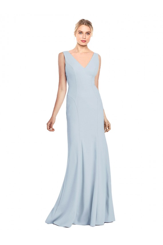 Outlet Sleeveless Stretch Crepe Low Back Trumpet Light Sky Blue Semi Formal Bridal Party Dress Canada