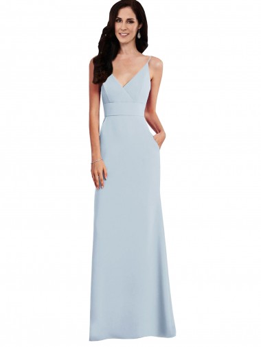 Outlet Sleeveless Stretch Crepe V-Back Trumpet Light Sky Blue Maxi Evening Dress Canada
