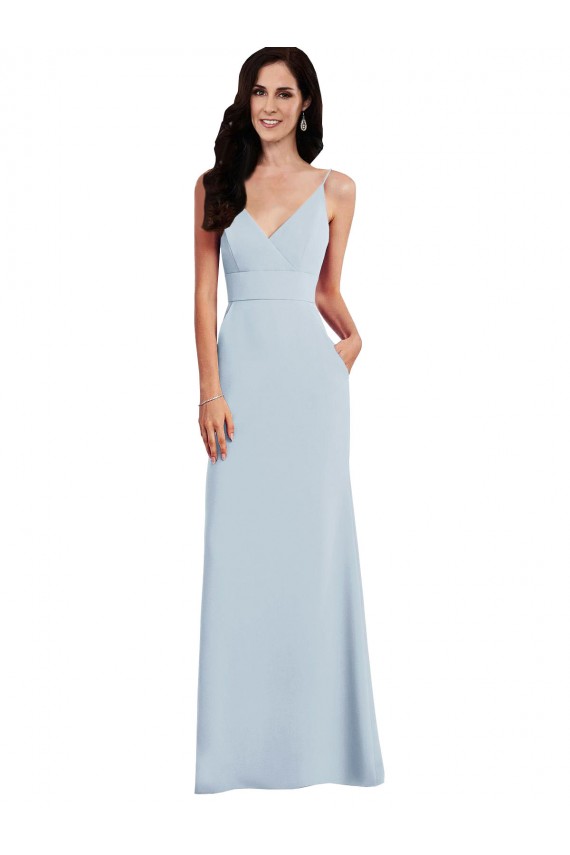 Outlet Sleeveless Stretch Crepe V-Back Trumpet Light Sky Blue Maxi Evening Dress Canada