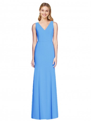 Outlet Sleeveless Stretch Crepe Keyhole Back Trumpet Peacock Blue Semi Formal Evening Dress Canada