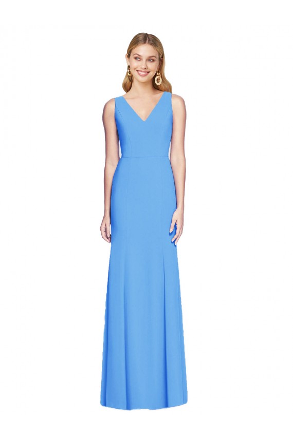 Outlet Sleeveless Stretch Crepe Keyhole Back Trumpet Peacock Blue Semi Formal Evening Dress Canada
