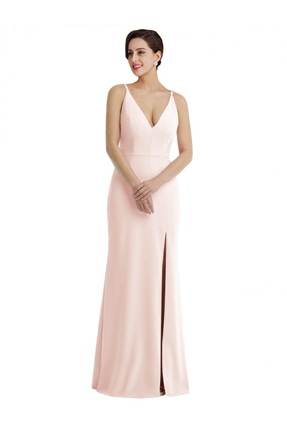 Outlet Sleeveless Stretch Crepe V-Back Trumpet Pink Evening Dress Canada