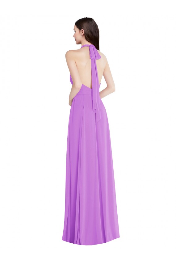 Outlet Sleeveless Soft Chiffon Backless A-Line Violet Maxi Evening Dress Canada