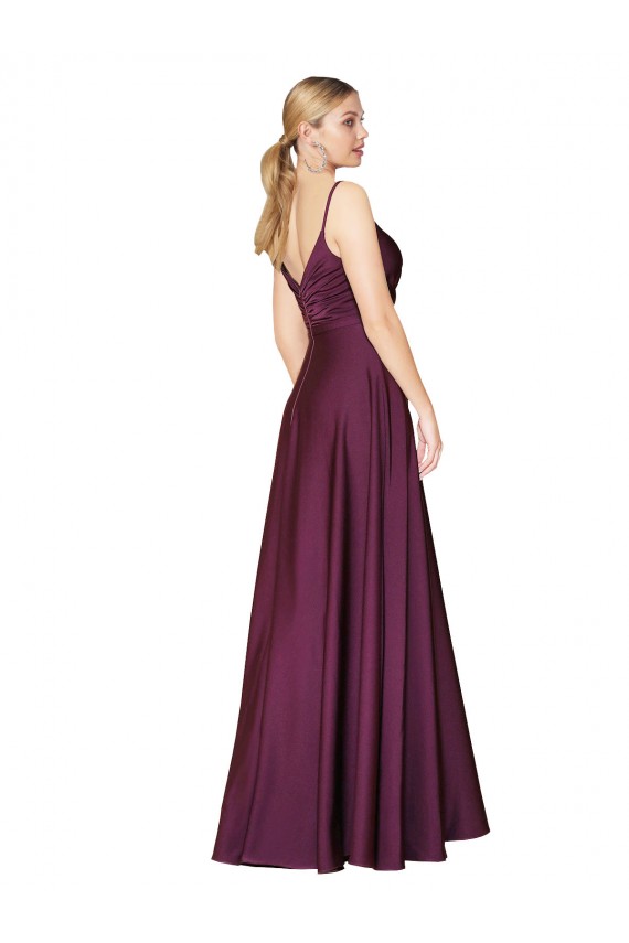 Outlet Sleeveless Stretch Crepe V-Back A-Line Wild Berry Evening Dress Canada