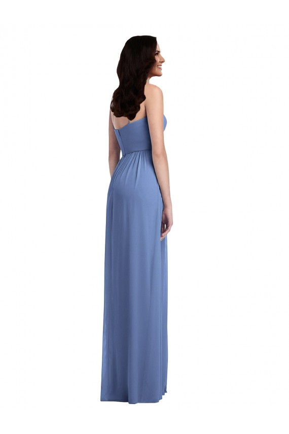 Outlet Sleeveless Soft Chiffon Low Back A-Line Windsor Blue Maxi Evening Dress Canada